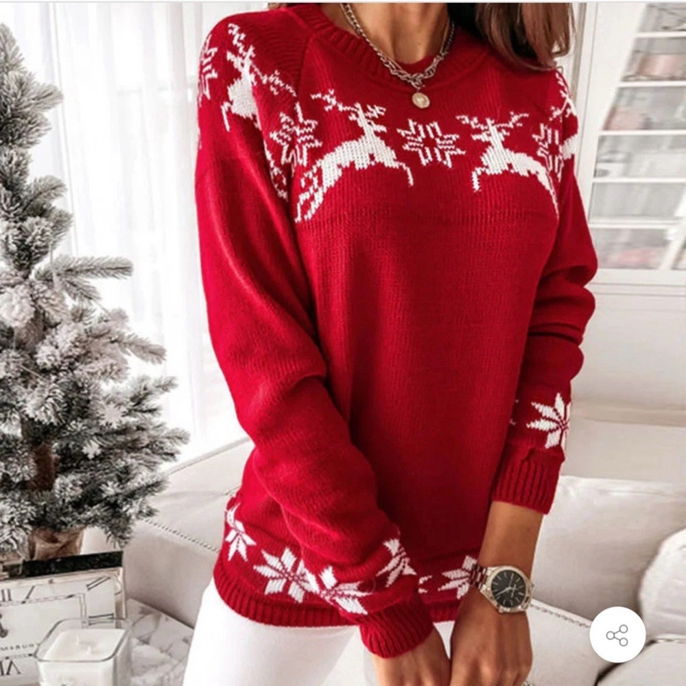 FAIR ISLE CREW NECK REINDEER PATTERN PULLOVER CHRISTMAS NWT Medium Fox Sweaters